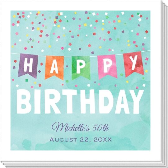 Watercolor Happy Birthday Banner Napkins